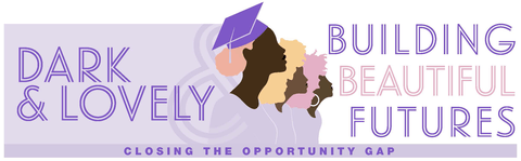 Dark & Lovely Building Beautiful Futures Closing the Opportunity Gap logo. This logo has purple, pink, brown and yellow people.
