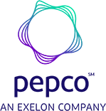 Pepco Logo in turquoise and purple with the words An Exelon Company in blue